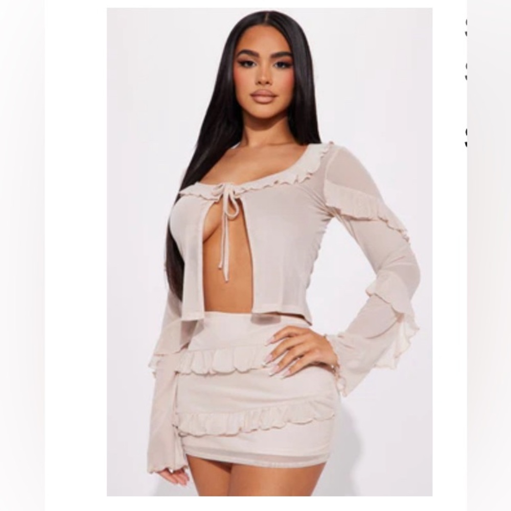 NWT, very cute cream color sheer two-piece set ! Size L